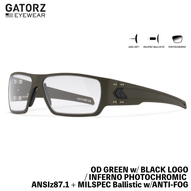 GATORZ（ゲイターズ）SPECTER スペクター ANSI Z87.1+ MILSPEC BALLISTIC OD Green Inferno W/ ANTI-FOG  調光レンズ ODグリーン [GZ-08-205]