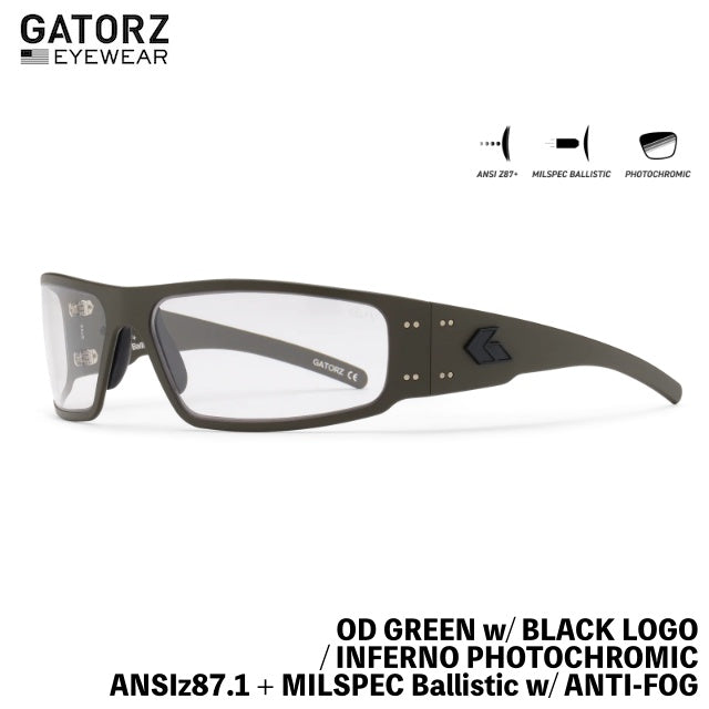 GATORZ（ゲイターズ） ANSI Z87.1+ MILSPEC BALLISTIC MAGNUM OD GREEN w/BLACK LOGO / INFERNO PHOTOCHROMIC 調光レンズ ODグリーン [GZ-01-205]