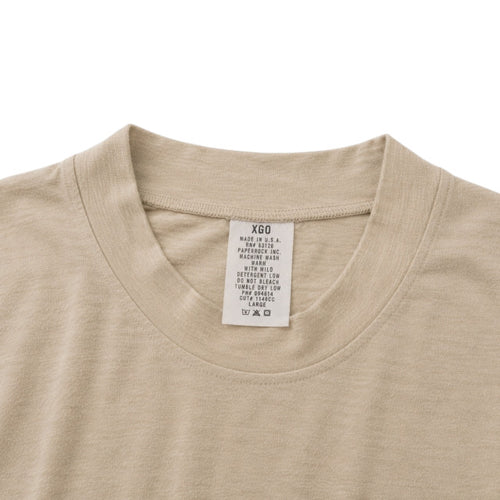 キャプテントム USMC FROG tan silkweight undershirt showing the interior neck label with care instructions