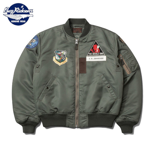 キャプテントムのBUZZ RICKSON'S MA-1フライトジャケット。セージグリーンのヘビーナイロンツイル製で、第96爆撃飛行隊のワッペンが特徴的なミリタリーアウター。