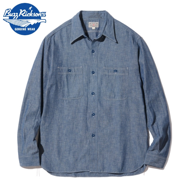 BUZZ RICKSON’S(バズリクソン) L/S CHAMBRAY WORK SHIRT BLUE シャンブレー ワークシャツ ブルー [BR25995]【レターパックプラス対応】