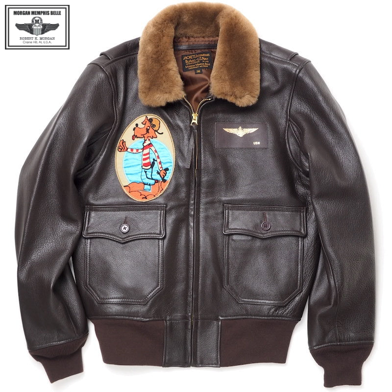 MORGAN MEMPHIS BELLE（モーガン メンフィスベル）TYPE M422 米海軍パッチ付 フライトジャケット ゴートスキン ブラウン [1940's REPLICA][MG-536-P]