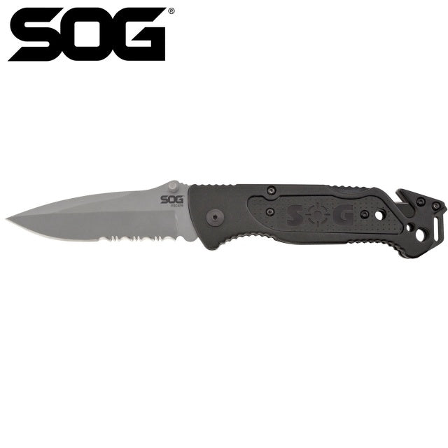 SOG（ソグ）ESCAPE CLIP POINT SATIN SERRATED フォールディングナイフ [エスケープ クリップポイント サテン セレーテッド]