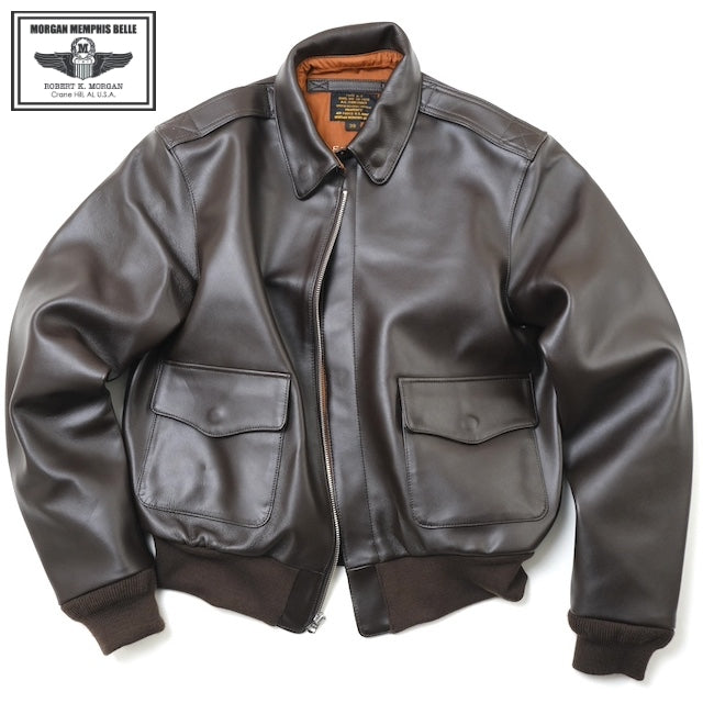 MORGAN MEMPHIS BELLE（モーガン メンフィスベル）Type A-2 Classic レザー フライトジャケット [AFマーク無し][台襟付][カウハイド][ダークブラウン][MG-601-DK]【中田商店】