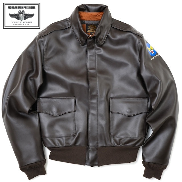 MORGAN MEMPHIS BELLE（モーガン メンフィスベル）Type A-2 Classic レザー フライトジャケット [AFマーク付き][台襟付][カウハイド][ダークブラウン]【中田商店】