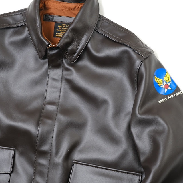MORGAN MEMPHIS BELLE（モーガン メンフィスベル）Type A-2 Classic レザー フライトジャケット [AFマーク付き][台襟付][カウハイド][ダークブラウン]【中田商店】