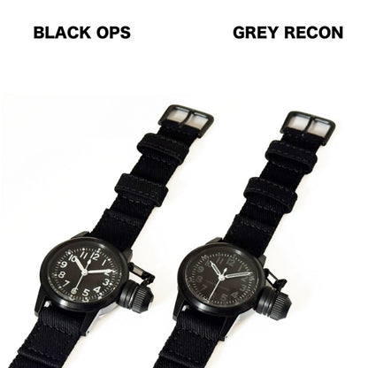 M.R.C. WATCH CO.（モントルロロイ）U.S.NAVY BUSHIP “GREY RECON” WRIST WATCH [黒色ボディ グレイ色インデックス] 12時間 [クォーツ]【中田商店】