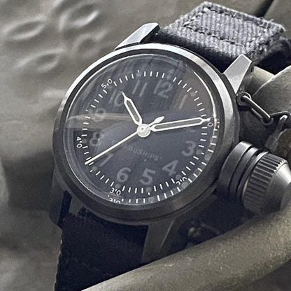 M.R.C. WATCH CO.（モントルロロイ）U.S.NAVY BUSHIP “GREY RECON” WRIST WATCH [黒色ボディ グレイ色インデックス] 12時間 [クォーツ]【中田商店】