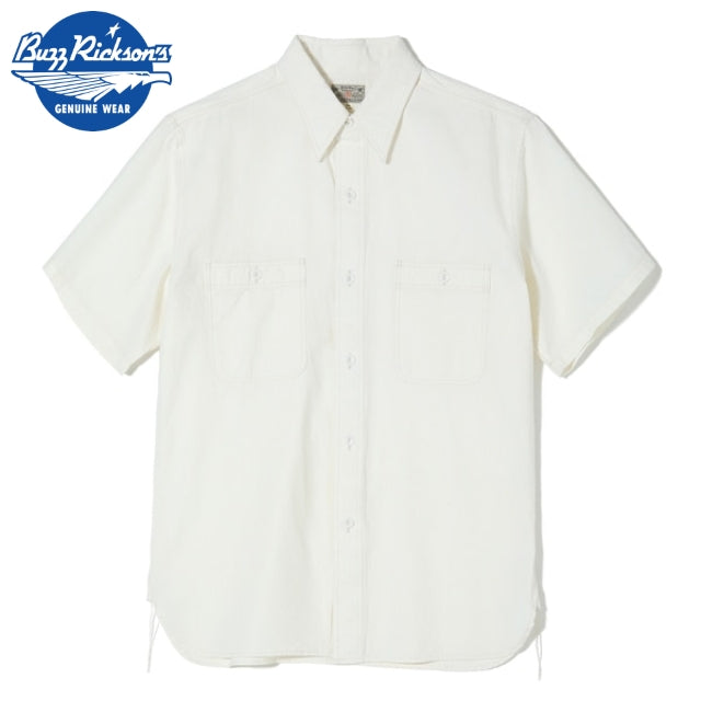 BUZZ RICKSON’S（バズリクソン） WHITE CHAMBRAY WORK SHIRT (SHORT SLEEVE) [BR35857]【レターパックプラス対応】