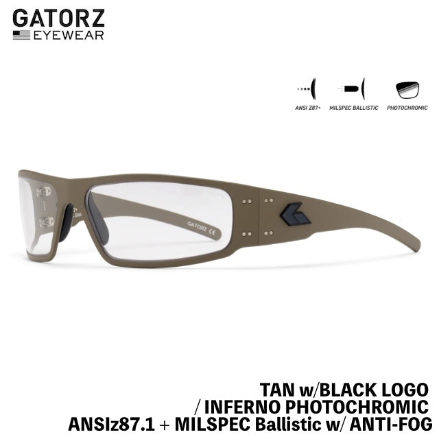 GATORZ ANSI Z87.1+ MILSPEC BALLISTIC MAGNUM ASIANFIT Photochromic Lenses with Cerakote Tan [GZ-01-305]