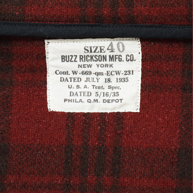 BUZZ RICKSON'S（バズリクソン）JACKET, WOOL, RED PLAID CIVILIAN CONSERVATION CORPS “BUZZ RICKSON MFG. CO.” [BR15752]