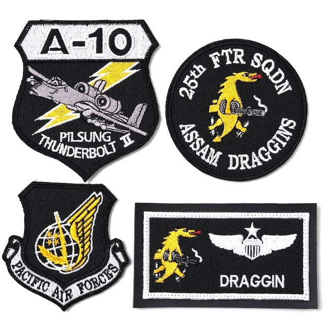 Military Patch（ミリタリーパッチ）25th SQ ブラックイエローカラー 4枚セット [フック付き]【レターパックプラス対応】【レターパックライト対応】