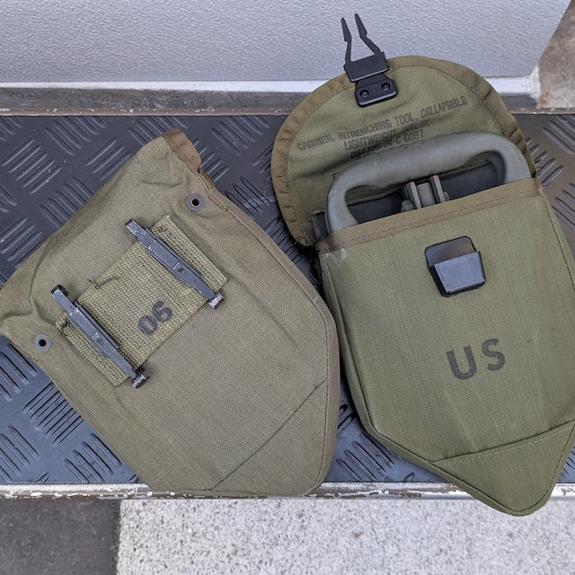 【店頭販売のみ】US（米軍放出品）三つ折りシャベル ナイロンケース付き 中古品 [E-Tool][フォールディングショベル]
