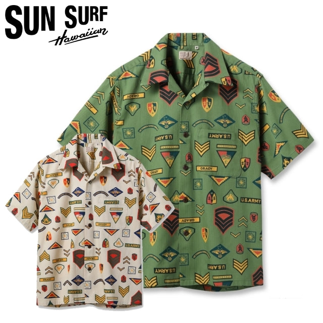 SUN SURF（サンサーフ）COTTON HERRINGBONE HAWAIIAN SHIRT “INSIGNIA OF ARMY" [SS39696]