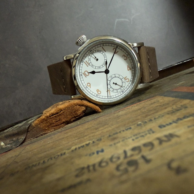 M.R.C. WATCH CO.（モントルロロイ）TYPE A-7 WHITE Aviation Hack Watch 米軍航空時計 牛皮革ストラップ/文字盤白 [クォーツ][WW2 REPLICA][A-2902]【中田商店】
