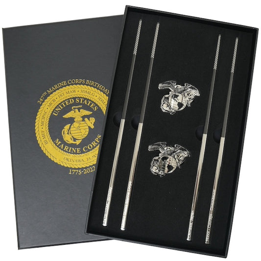 US SURPLUS USMC MARINE CORPS BIRTHDAY chopsticks &amp; chopstick rest set [with box]