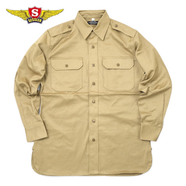 SESSLER（セスラー）L/S Chino Khaki Shirts ロングスリーブ チノシャツ 1945モデル 将校用 【中田商店】