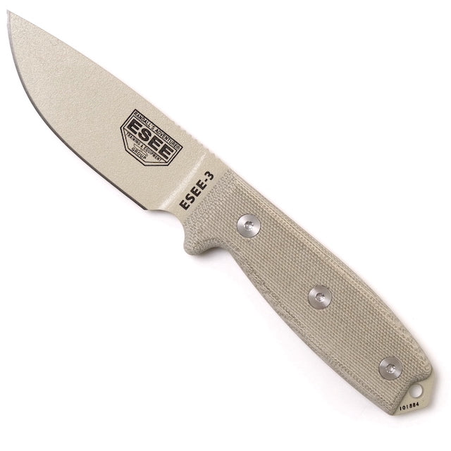 ESEE（エシー）ESEE 3 Desert Tan Plain Edge / OD Green Sheath Knife [ESEE-3P-DT][エシー3 デザートタン プレーンエッジ オリーブドラブシース]