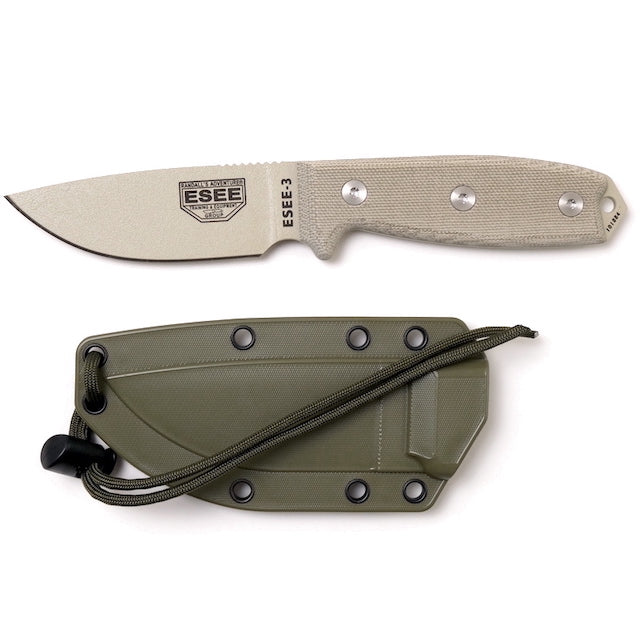 ESEE（エシー）ESEE 3 Desert Tan Plain Edge / OD Green Sheath Knife [ESEE-3P-DT][エシー3 デザートタン プレーンエッジ オリーブドラブシース]