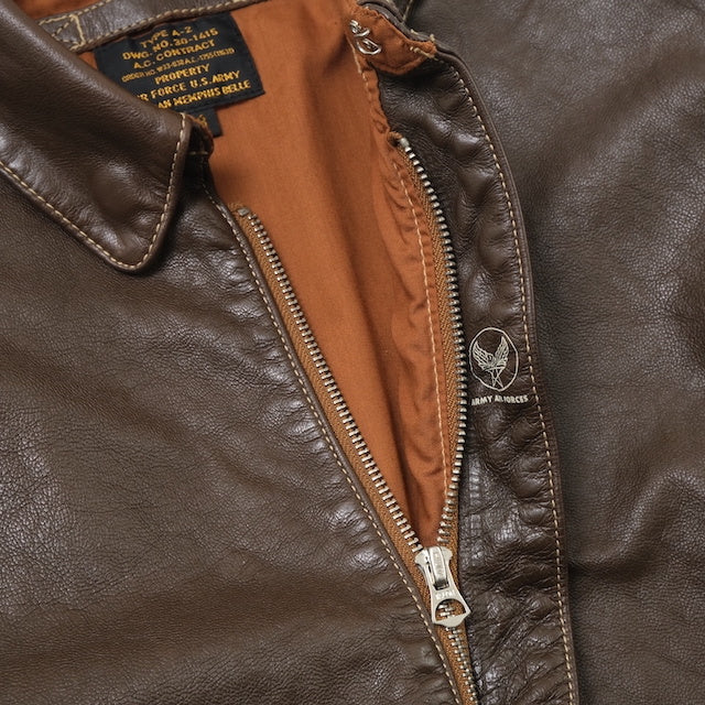 MORGAN MEMPHIS BELLE（モーガン メンフィスベル）Type A-2 Classic クラシック フライトジャケット [ANTIQUE BROWN][GOAT SKIN/山羊(ヤギ)皮革] AFマーク付 WW2 仕様