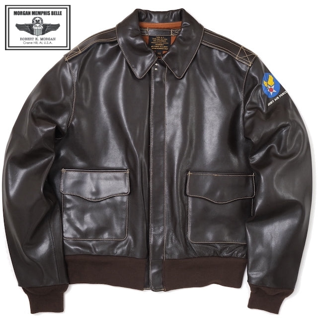 MORGAN MEMPHIS BELLE（モーガン メンフィスベル）Type A-2 Classic レザー フライトジャケット カウハイド ダークブラウン AFマーク付 WW2 仕様 【中田商店】