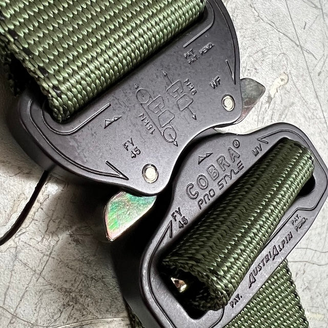US（米軍放出品）カスタム Cobra Buckle ナイロンウェブベルト OD [US