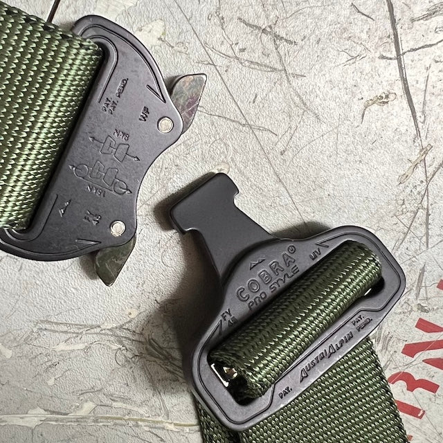 US（米軍放出品）カスタム Cobra Buckle ナイロンウェブベルト OD [US