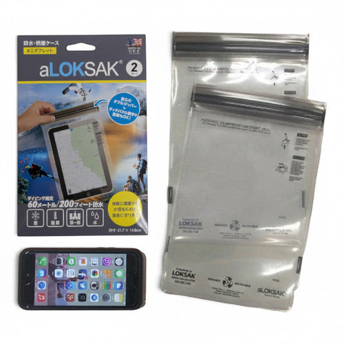 キャプテントムのLOKSAK防水マルチケース。ミニタブレット用透明ビニール製防水バッグ2枚セット、パッケージと本体