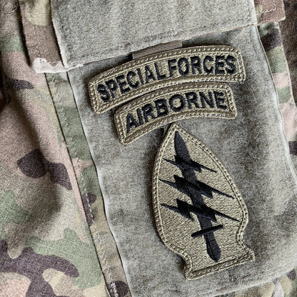 Military Patch Special Forces Green Beret [AIRBORNE tab] [SPECIALFORCES tab] [OCP] [With hook]