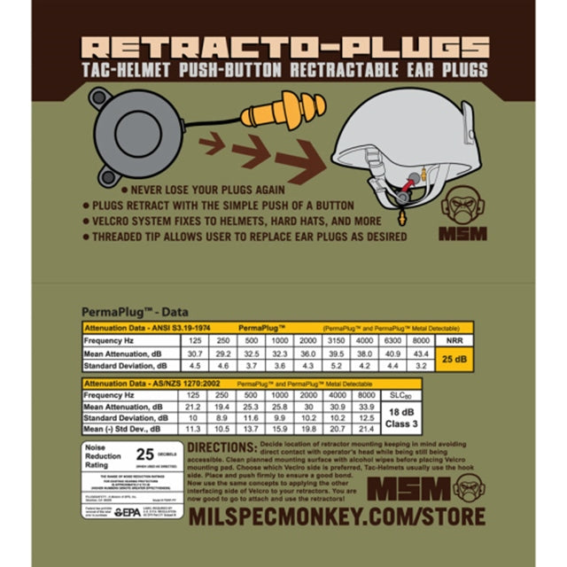 MSM（ミルスペックモンキー）Retracto-Plugs [巻き取り式イヤープラグ(耳栓)][耳栓カラーOD]【レターパックプラス対応】【レターパックライト対応】