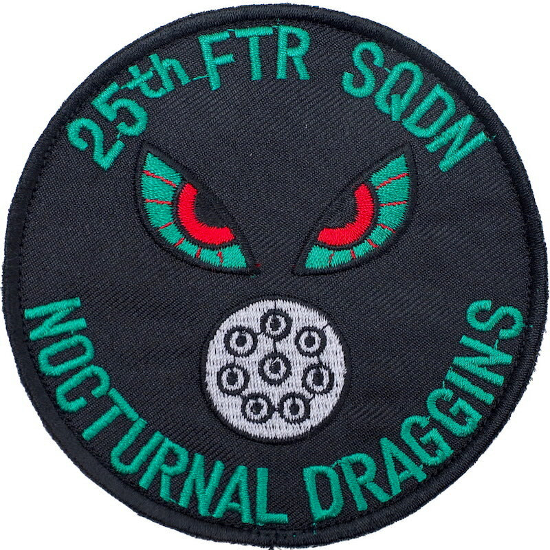 Military Patch（ミリタリーパッチ）25th FTR SQDN NOCTURNAL DRAGGINS [BLACK][フック付き]【レターパックプラス対応】【レターパックライト対応】