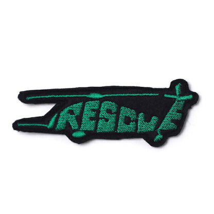 Military Patch（ミリタリーパッチ）RESCUE ミニパッチ NVGグリーン HH-60 ヘリ型 [フック付き]【レターパックプラス対応】【レターパックライト対応】