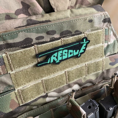 Military Patch（ミリタリーパッチ）RESCUE ミニパッチ NVGグリーン HH-60 ヘリ型 [フック付き]【レターパックプラス対応】【レターパックライト対応】