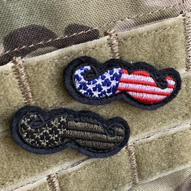 Military Patch（ミリタリーパッチ）米国旗 ヒゲ ミニ パッチ [2種] [フック付き]【レターパックプラス対応】【レターパックライト対応】