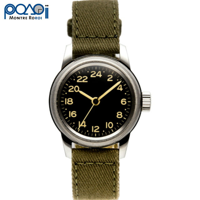 M.R.C. WATCH CO.（モントルロロイ）U.S.ARMY AIR FORCE TYPE A-11 24H パイロットウオッチ 24時間表示[クォーツ][WW2 REPLICA][黒文字盤][A-2202]【中田商店】