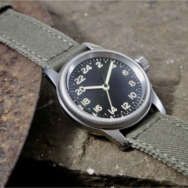 M.R.C. WATCH CO.（モントルロロイ）U.S.ARMY AIR FORCE TYPE A-11 24H パイロットウオッチ 24時間表示[クォーツ][WW2 REPLICA][黒文字盤][A-2202]【中田商店】