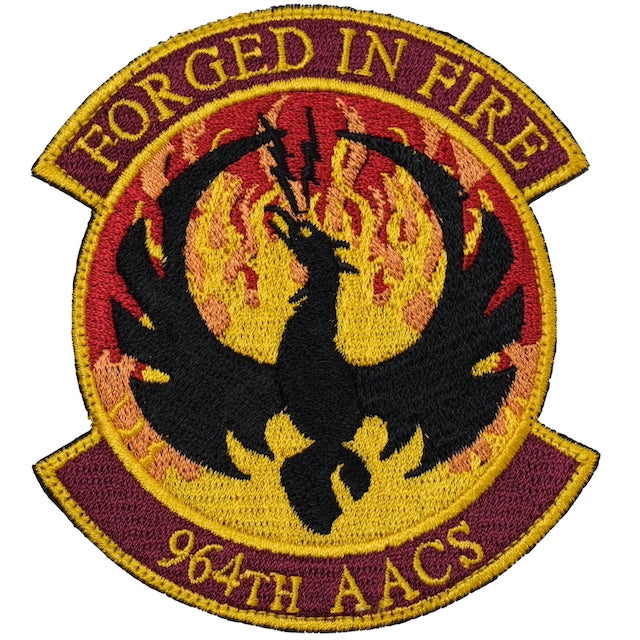 Military Patch（ミリタリーパッチ）964th AACS FORGED IN FIRE パッチ [2種][フルカラー][OCP] [フック付き]【レターパックプラス対応】【レターパックライト対応】