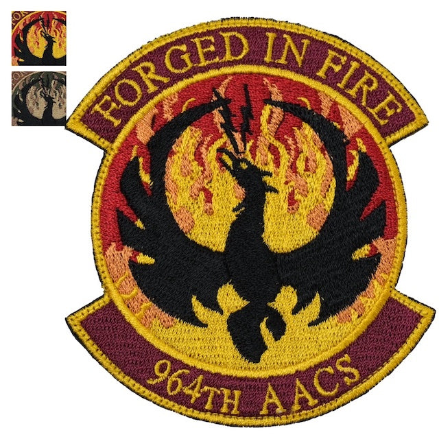 Military Patch（ミリタリーパッチ）964th AACS FORGED IN FIRE パッチ [2種][フルカラー][OCP] [フック付き]【レターパックプラス対応】【レターパックライト対応】