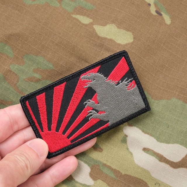 Military Patch GODZILLA &amp; Asahi Flag Size Patch [2 Colors] [With Hook] [Letter Pack Plus Compatible] [Letter Pack Light Compatible]
