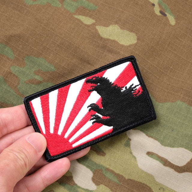Military Patch GODZILLA &amp; Asahi Flag Size Patch [2 Colors] [With Hook] [Letter Pack Plus Compatible] [Letter Pack Light Compatible]