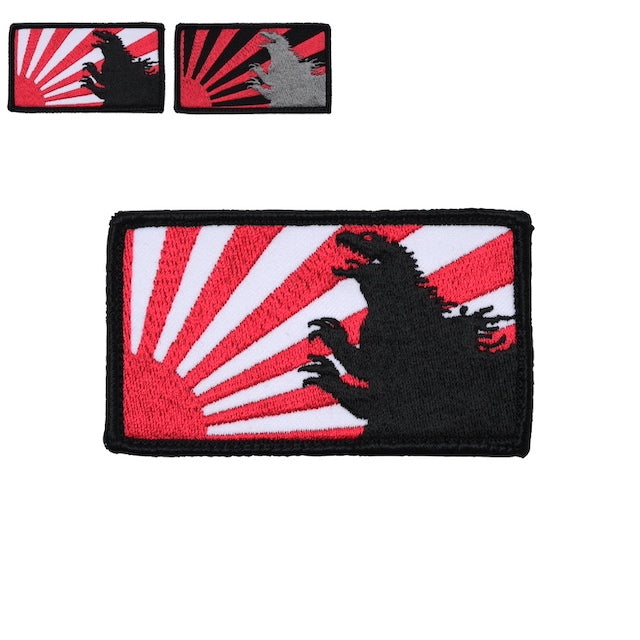 Military Patch GODZILLA &amp; Asahi Flag Size Patch [2 Colors] [With Hook] [Letter Pack Plus Compatible] [Letter Pack Light Compatible]